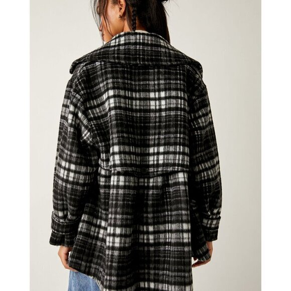 FREE PEOPLE Highlands Wool Peacoat Jacket Coat Salt & Pepper XS - Picture 6 of 8